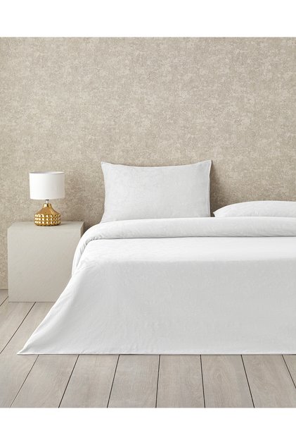 Royal Scroll Jacquard Cotton Satin King Size Duvet Cover Set White 240X220 cm
