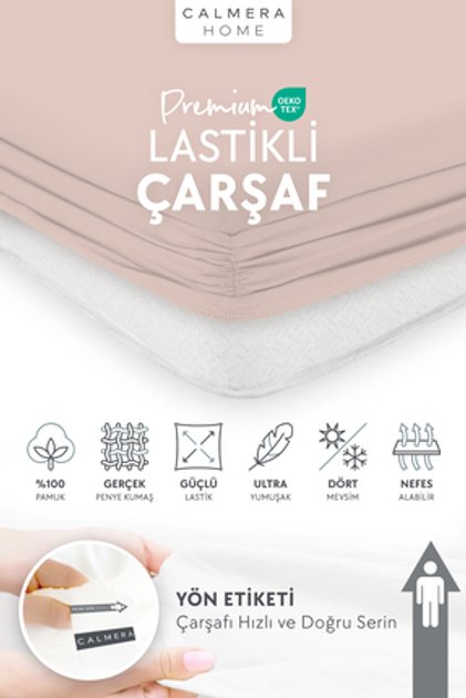 %100 Pamuk Penye Lastikli Çarşaf - Tek Kişilik | Ara Boy | Plus Ebat - Fitted - Pudra