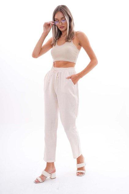 Women's Pipe Leg Muslin Trousers 250129 -