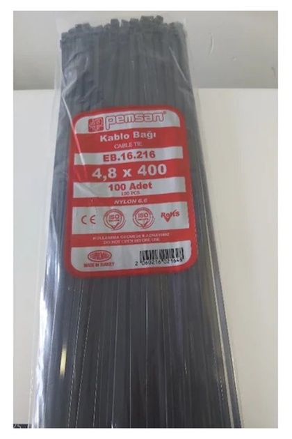 4.8x400 Plastik Cırt Kelepçe Kablo Bağı Siyah