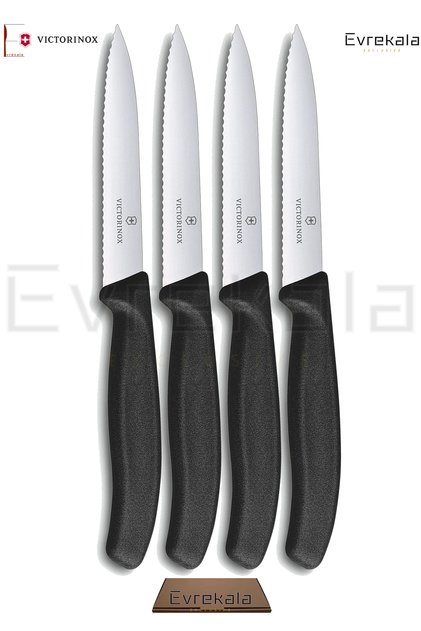 Evrekala Masa Bıçak Seti Victorinox Tırtıklı Et ve Sofra Bıçak Seti Evrekala Özel Kutulu 4'lü 11 cm