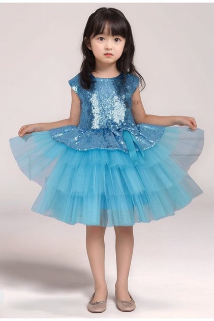 Turquoise Colored Sequined Children's Evening Dress Show Party Dress 23Nisan Dress Aby181
