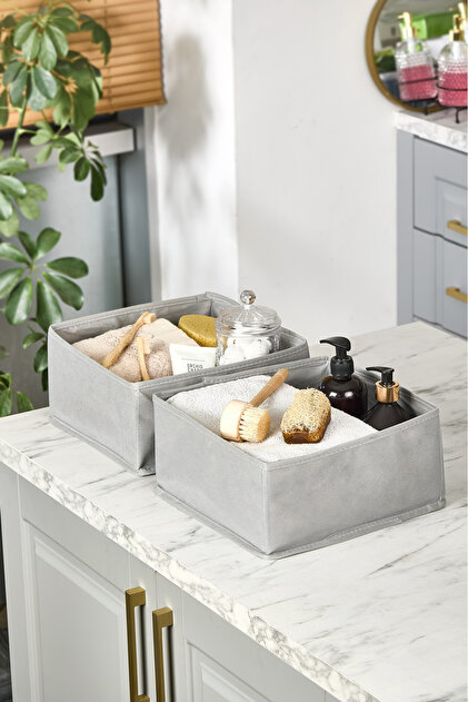 2-Piece Gray Cabinet Drawer Laundry Organizer Storage Box Organizer