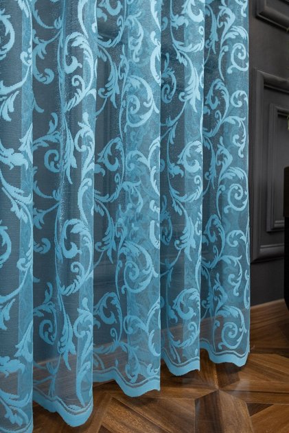 Classic Shawl Pattern Turquoise Color Pattern Design 1e3 Layer Pleated Tulle Curtain