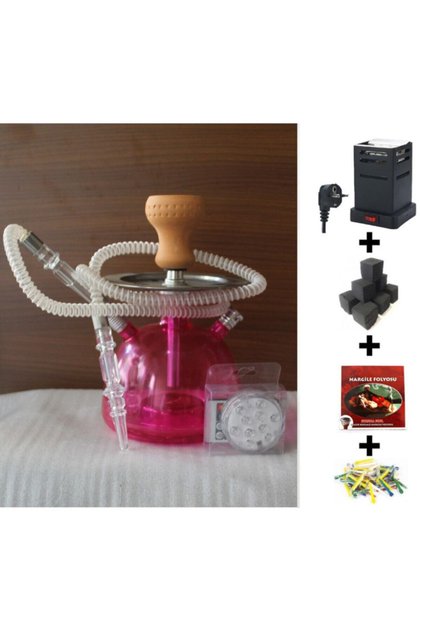 Full Set Led'li Çelik Nargile Takımı + Küp Köz Ocak + Kömür + Folyo + Sipsi
