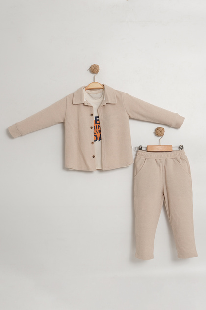 Boy's Waffle Fabric Shirt Combed Cotton 3-Piece Triple Suit