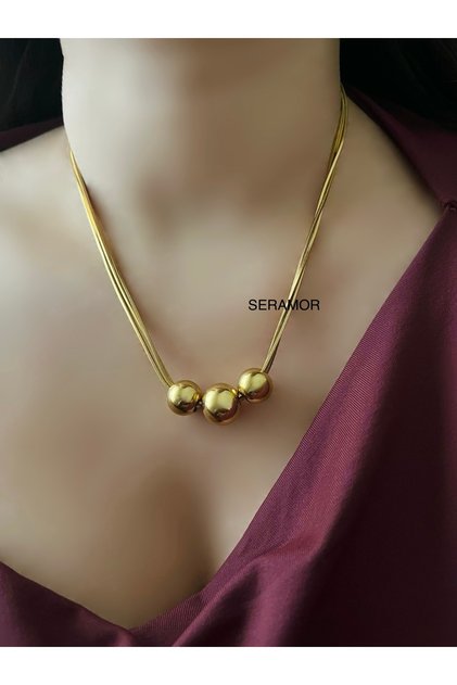 3 Ball Detailed Multi Chain Anti Tarnish Steel Necklace