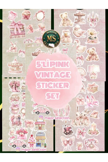 5-Piece Pink Vintage Sticker Set Suitable for Planner Agenda Bullet Journal