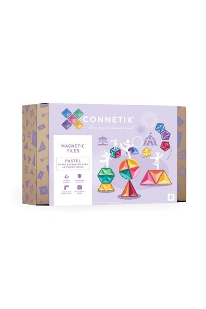 Set De Constructie Magnetic, 48 De Piese, Cu Forme Geometrice, Pastel, Magnetic Tiles