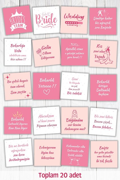 Bekarlığa Veda Partisi Motto Kartları 20 Adet Bride To Be Gelin Düğün Öncesi Eğlenceli Hatıra Kartı