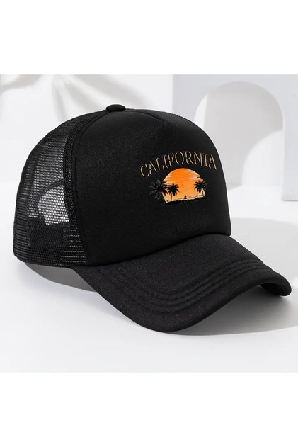California Printed Mesh Black Snapback Hat