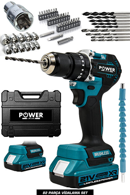 POWER BLACK Kömürsüz (FIRÇASIZ) Darbeli Şarjlı Matkap Seti 82