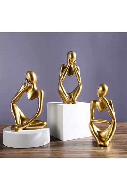 Laurel-wood Üçlü Düşünen Adam Gold ( Görmedim, Duymadım, Bilmiyorum) Soyut Biblo