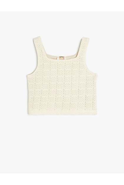 Strappy Knit Detailed Square Neck Crop Tank Top