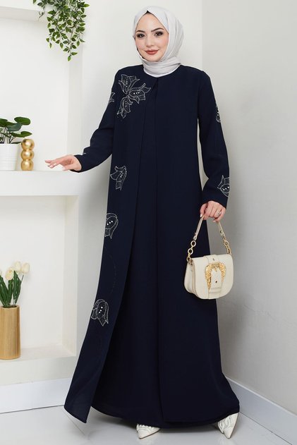 Übergrößes Tulpenstein-Mutterkleid in Marineblau HM2692