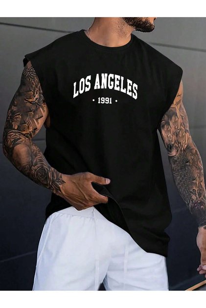 Printed Sleeveless Tshirt Men's Zero Sleeve Clothing Sportswear Oversized T-Shirt
