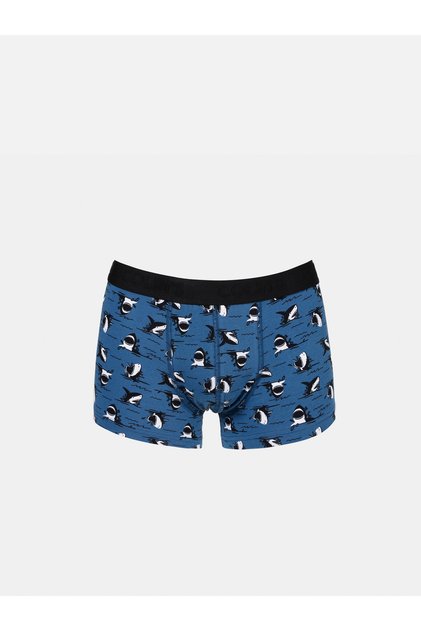 Modern Fit Baskılı Erkek Mavi Boxer