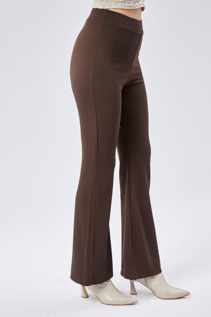 Ispanyol High-Waisted Stretchy Women's Trousers - Brown XL