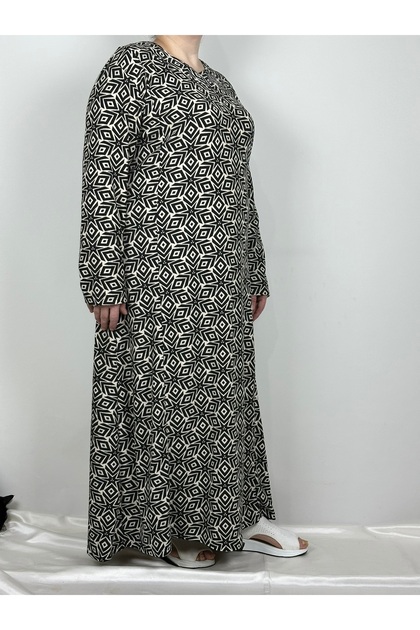 Women's Black Cream Pentagonal Collar Long Sleeve Suede Seasonal Mother Dress