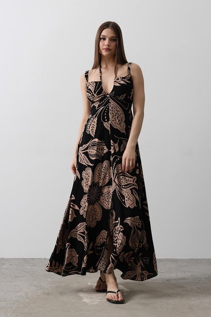 Shilsee Women Strap Long Sax Viscos Slit Dress