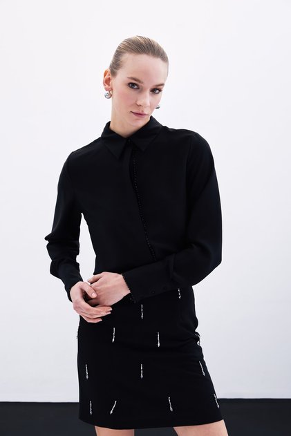 Shirt with Bead Accessories - Black