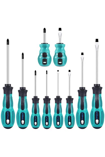 10pcs Repair Tool Set-Magnetic Precision Screwdriver Kit with Phillips and Flat Head, Non-Slip Handl