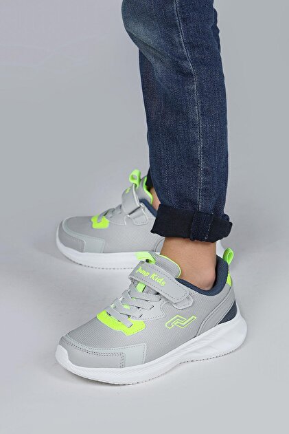 Jump 28106 Cırtlı Açık Gri - Neon Yeşil Üniseks Çocuk Sneaker