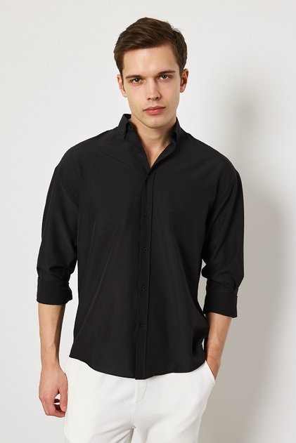 Premium Men's Long Sleeve Woven Black Shirt Ls-19830