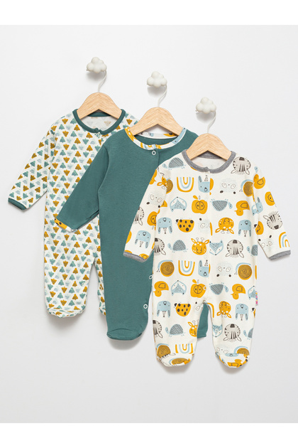 100% Cotton Patterned 3-Piece Baby Rompers