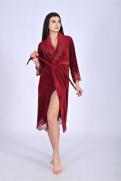 Shawl Collar Lace Niki Velvet Bamboo Cotton Dressing Gown