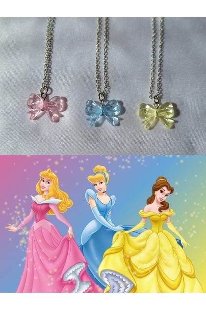 3Pcs Bff Necklace Friend Necklace Ribbon Bow Necklace Pink Blue Yellow Princess Necklace