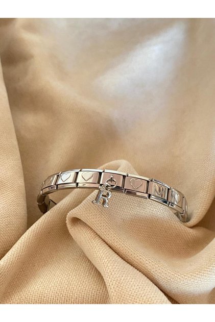 Letter R with Heart Steel Italian Charm Bracelet