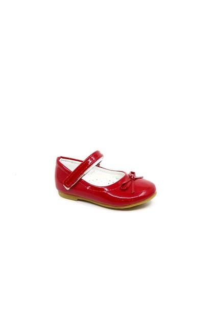 300 Girl's Red Patent Leather Bow and Velcro Ballerinas