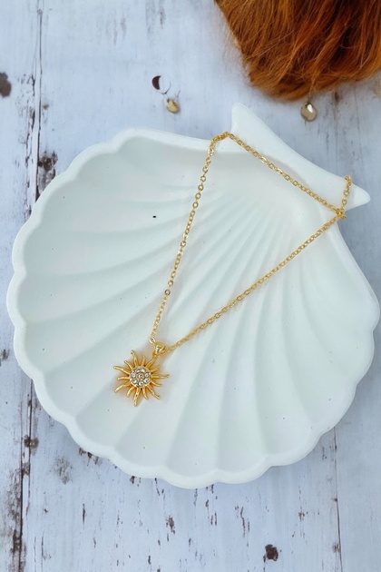 Gold Color Sun Detail Necklace