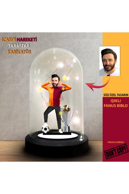 Kişiye Özel ErkekTaraftar Tasarım Karikatür Işıklı Fanus Biblo, Erkek Taraftar Hediyesi