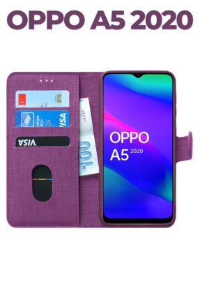 OPPO A5 2020 パープル ケース付き Oppo A5 2020 Uyumlu Cüzdanlı Kapaklı Cüzdan Kılıf Zore Kar Deluxe