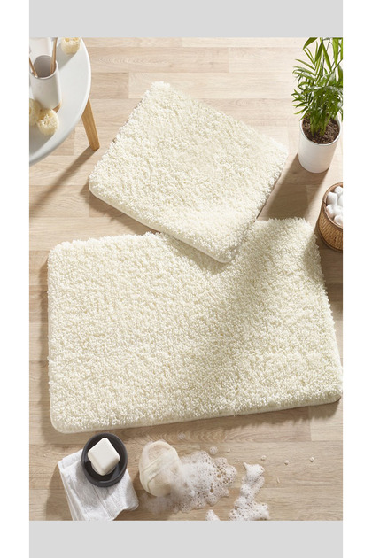 Home – 100% Natural Non-Slip Base Washable Cream Shaggy 2-Piece Bathroom Rug, Mat