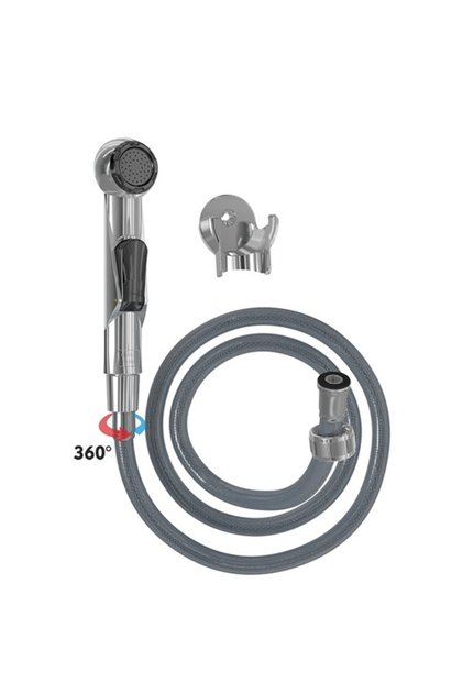Dus igienic de mana cromat,furtun gri plastic 120cm,cap rotativ, buton actionare partea interioara