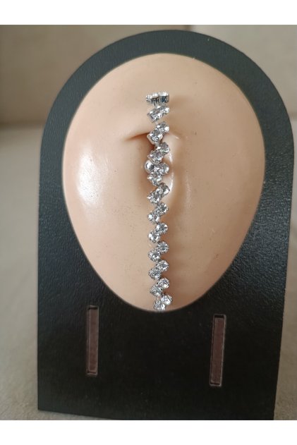 Sallantılı uzun zirkon taşlı pırlanta model Çelik göbek piercing