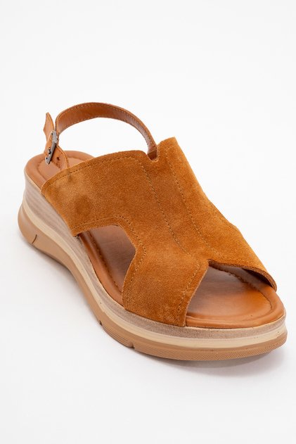 Seremy Coated Genuine Leather Sandals Tan Suede