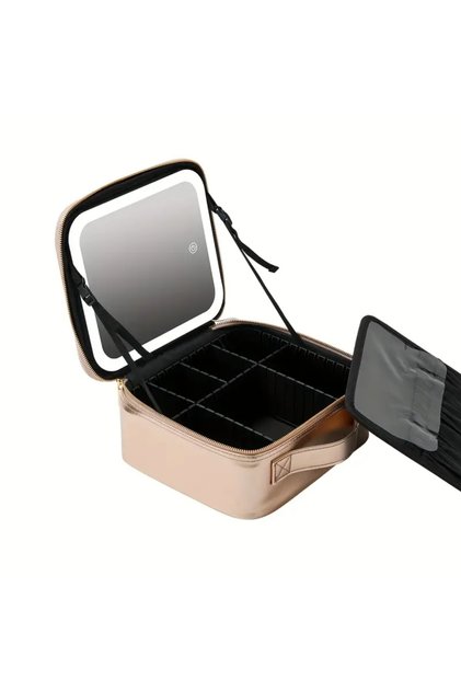 Aynalı Led Işıklı Rose Gold Makyaj Çantası