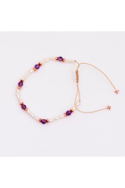 Bracelet with Pearl and Amethyst Stone Adjustment 3*4 mm