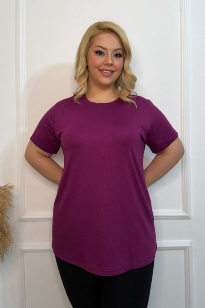 Plus Size New Season Comfort Model Crew Neck Short Sleeve Combed Cotton Tunic T-Shirt