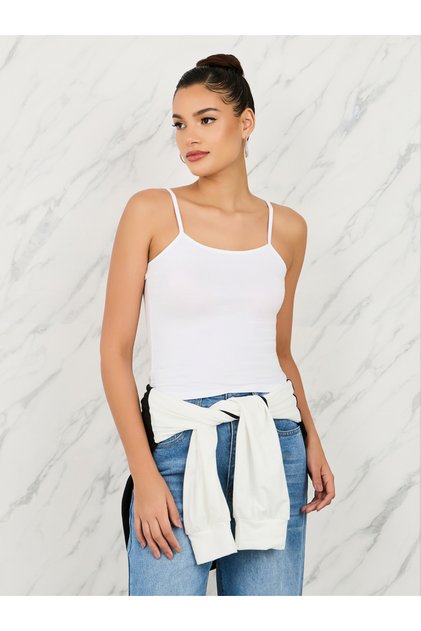 Fitted Solid Scoop Neck Strappy Tank