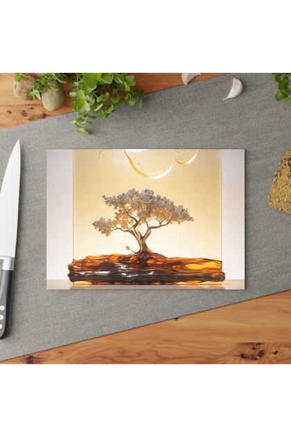 Sunshine Themed Tempered Glass Cutting Board - Stylish Design, Non-Slip Surface, Anti-Scratch Glass