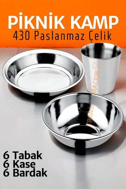 Kana出品　完全美品セット Transformacion Paslanmaz Çelik Tabak Kase Bardak Seti Kamp Piknik