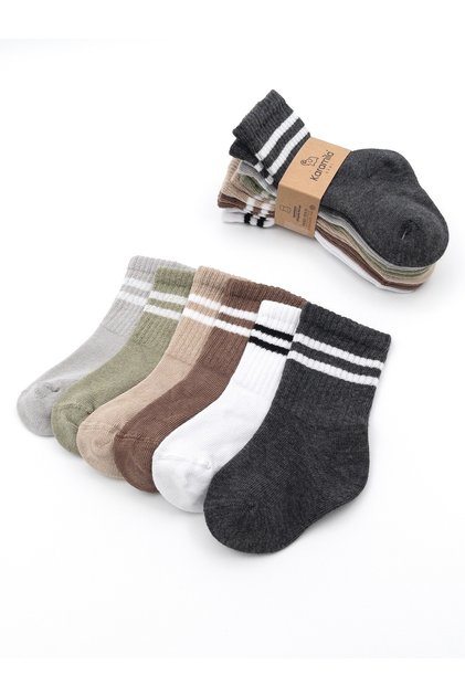6 Pack Baby Socks 100% Cotton Yarn / Seamless / Striped College Children's Socks