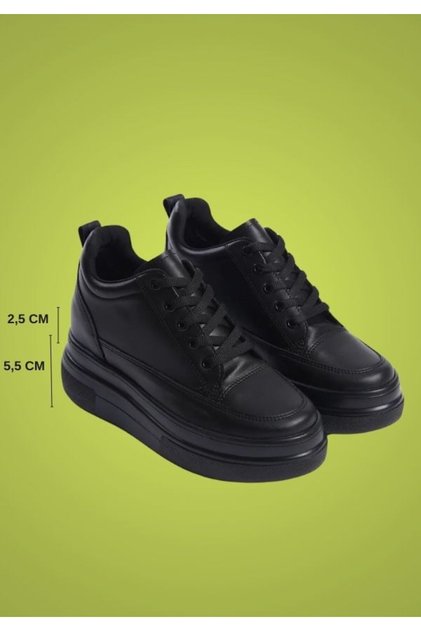 Black Hidden Heel High Sole Women's Sports Shoes