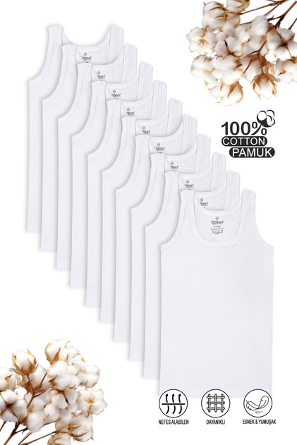 Özkan 0801 10-Pack Boy 100% Cotton Rib Fabric Flexible Comfortable Undershirt
