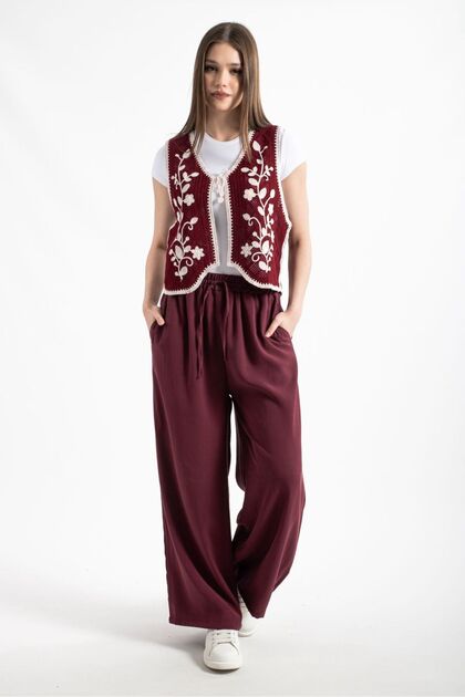 Hatunatila Ethnic Pattern Lace up Front Süzene Knitted Sweater Vest
